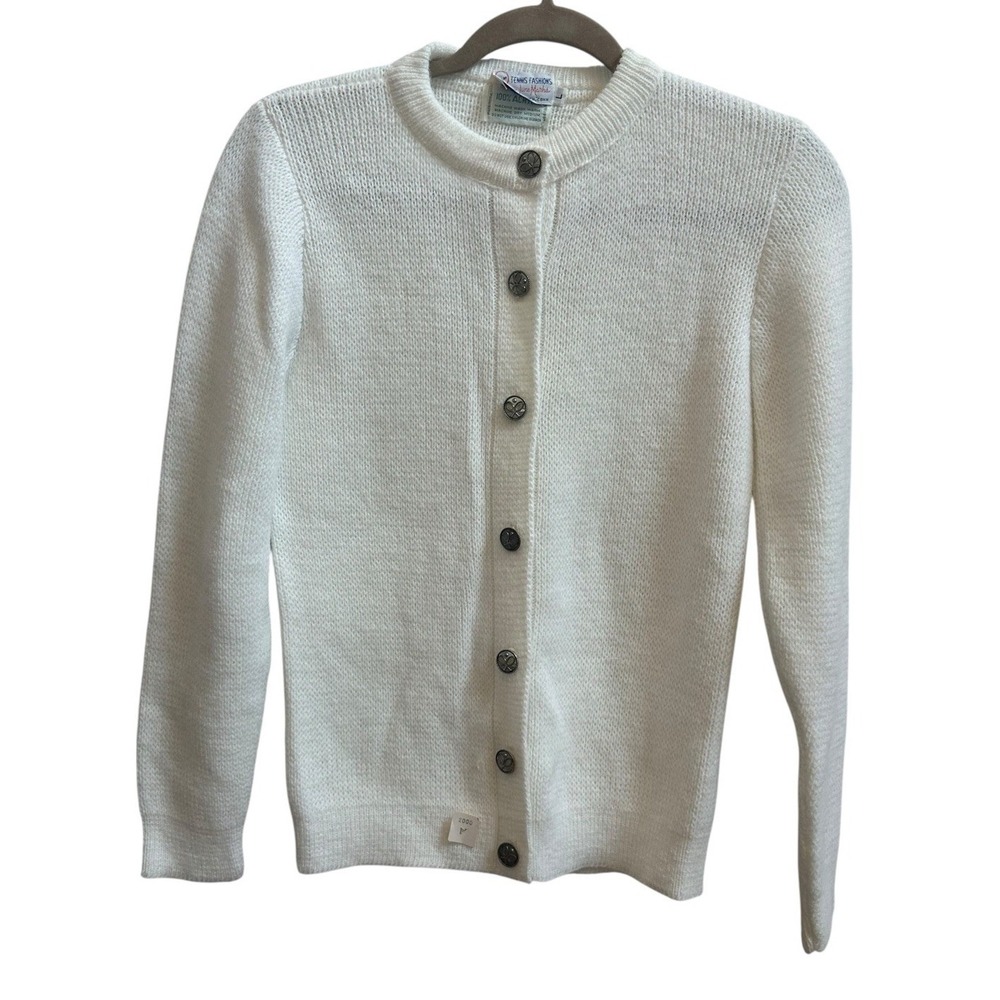 June Marks Vintage Tennis Sweater Cardigan Vintage USA Made‎ Button Sz L NEW